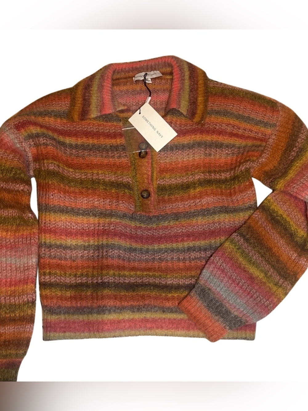Something Navy Coral and Peach Fuzzy Knit Sweater